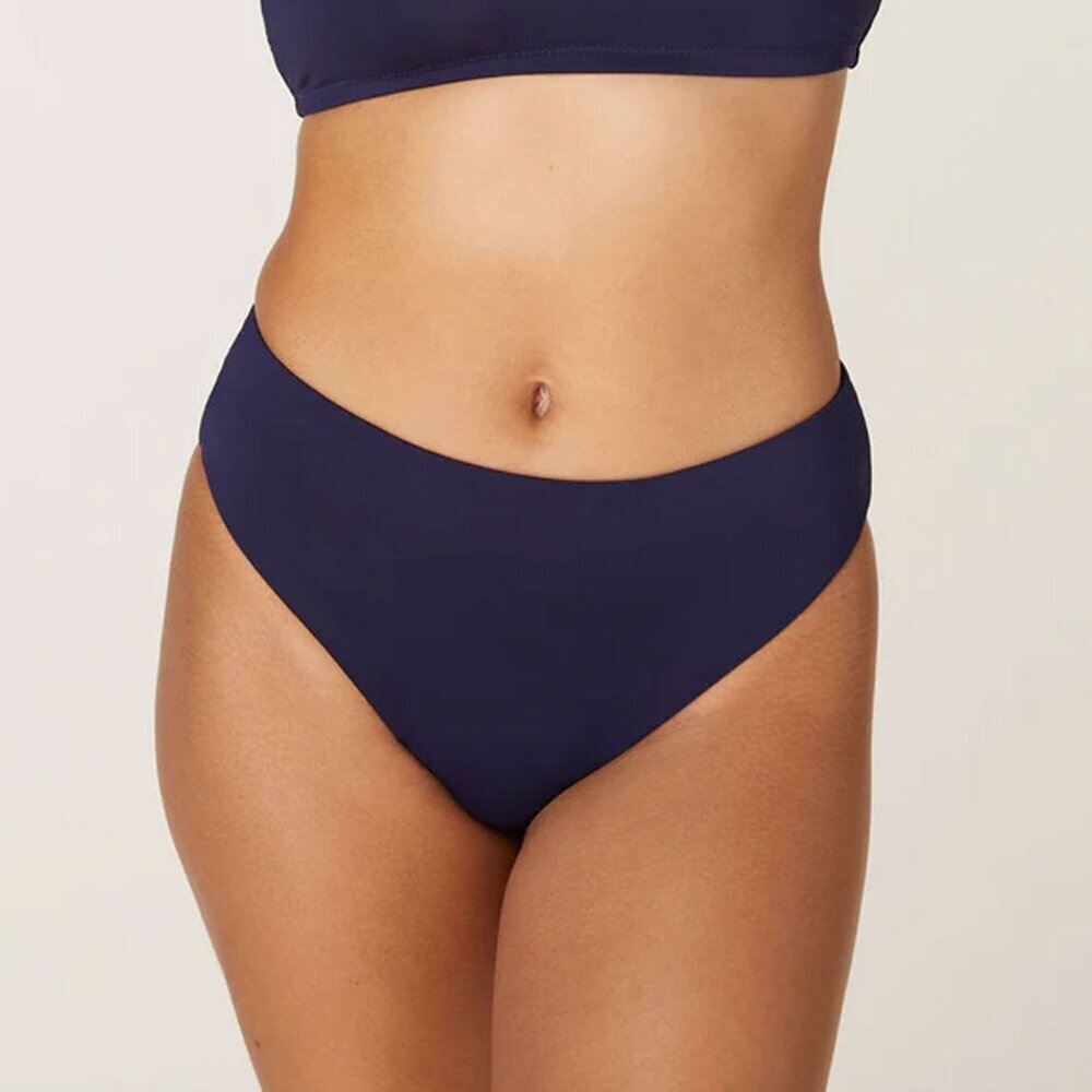 Andie 90s High Waist Bikini Bottom Navy Blue Lightweight Stretch Beach ECO NEW